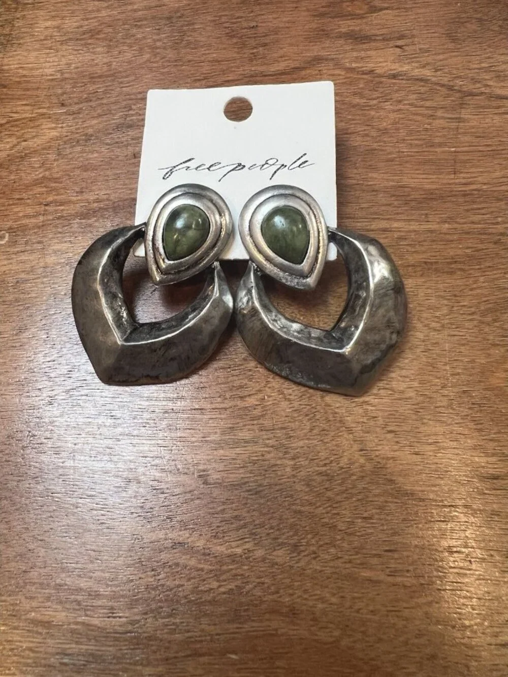 Free People Cecilia Green Silver Statement Earrings Boho Festival NWT
